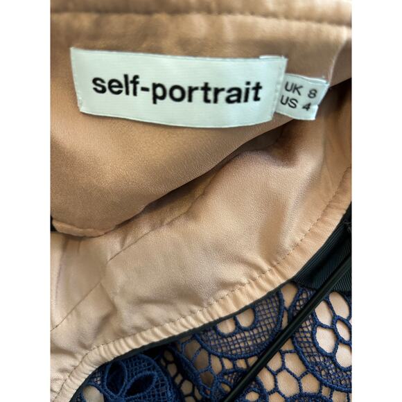 Self-Portrait Navy Lace Asymmetrical Dress Size 4 - Picture 8 of 11